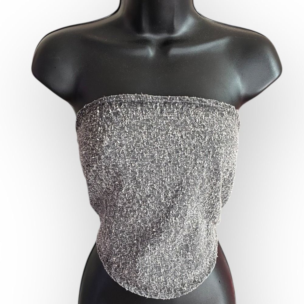 Gray Corset Crop Top Shirt Bustier Going Out US 10 NWT Back Zip Sleeveless PLT